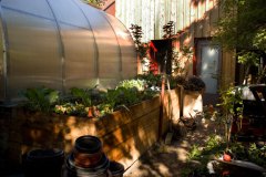Gewächshaus und Hochbeet im Garten dienen zum zeitigen Start zur Selbstversorgung im Frühjahr und zur Verlängerung der Vegetationszeit